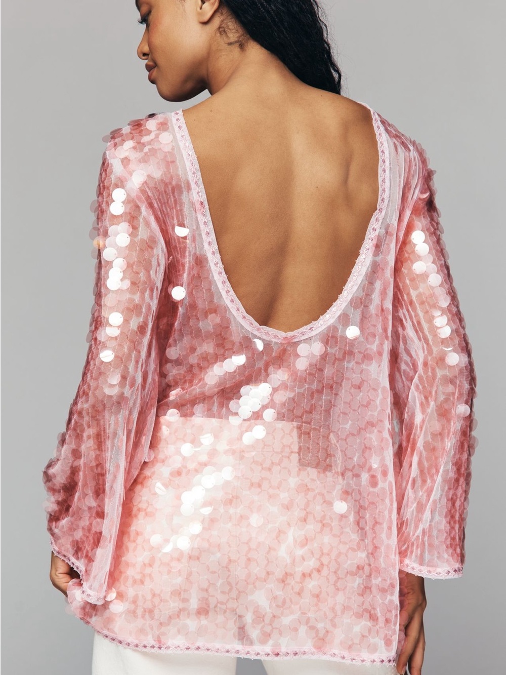 Anthropologie Celandine Sequin Mini Tunic Sheer Pink Sequin Overlay Top - - Picture 2 of 5